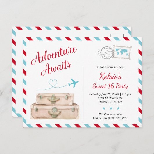 スウィート16の冒険が待っている 女の子の旅行招待 ポストカード (正面/裏面)