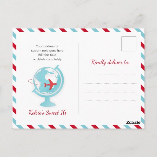 スウィート16の冒険が待っている 女の子の旅行招待 ポストカード (裏面)