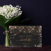 スウィート16の誕生日 ブラック ローズゴールド グリッター ゲストブック