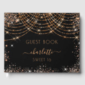スウィート16の誕生日 ブラック ローズゴールド グリッター ゲストブック (正面)