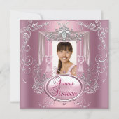 スウィート16の16の誕生日パーティーピンクシルバースター 招待状 (正面)