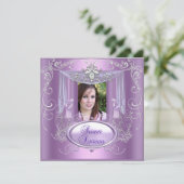 スウィート16の16歳の誕生日パーティー薄紫ピンクシルバー 招待状 (スタンド正面)