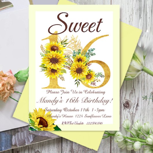 スウィート16ひまわり誕生日招待状、 招待状
