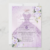 スウィート16ほこりっぽい薄紫パープルシルバーグリッターガウン 招待状 (裏面)