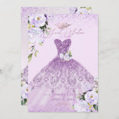 スウィート16ほこりっぽい薄紫パープルシルバーグリッターガウン 招待状 (正面/裏面)