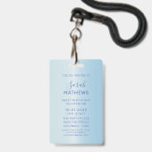 スウィート16アイスブルーメタリック誕生日招待状 バッジ (裏面（ネックストラップ付）)