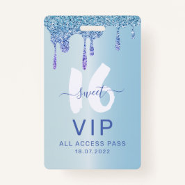 スウィート16アイスブルーメタリック誕生日招待状 バッジ
