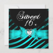 スウィート16アクアブルーブラックゼブラ 招待状 (正面)