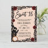 スウィート16アリスinワンダーランド赤面ピンク誕生日 招待状 (スタンド正面)