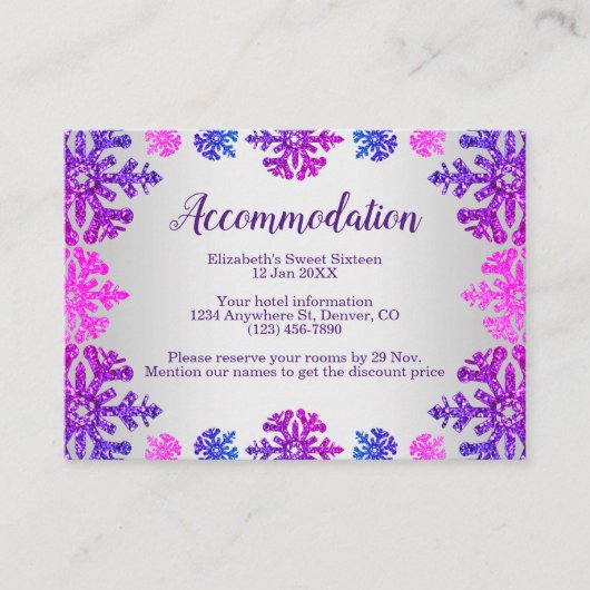 スウィート16ウィンタースノーフレーク誕生日宿泊施設 エンクロージャーカード (正面)