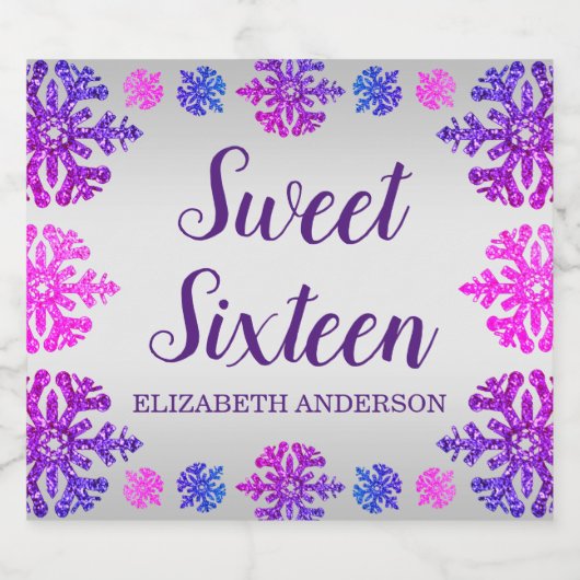 スウィート16ウィンタースノーフレーク誕生日 スパークリングワインラベル (シングルラベル)