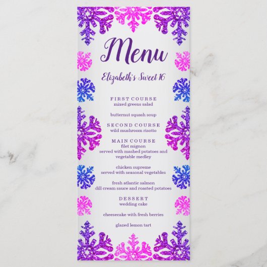 スウィート16ウィンタースノーフレーク誕生日 メニュー (正面)