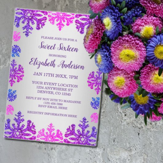 スウィート16ウィンタースノーフレーク誕生日 招待状