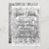 スウィート16ウィンターワンダーランドシルバーグリッターライト 招待状 (正面/裏面)