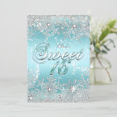スウィート16ウィンターワンダーランドブルーティール（緑がかった色）スノーフレーク 招待状 (スタンド正面)
