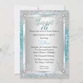 スウィート16ウィンターワンダーランドブルーティール（緑がかった色）スノーフレーク 招待状 (裏面)