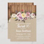 スウィート16エイジ誕生日パーティーフローラウッド招待状 招待状 (正面/裏面)