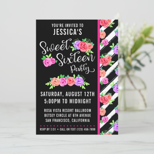 スウィート16エギーバラモダン&ストライプ招待状 招待状 (スタンド正面)