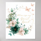スウィート16エメラルドグリーンフローラゲストブックサイン ポスター (正面)