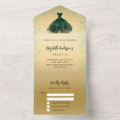 スウィート16エメラルドグリーン金ゴールドドレスグリッターRSVP オールインワン招待状 (内側)