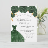 スウィート16エメラルドグリーン金ゴールドドレスフローララグジュアリー 招待状 (スタンド正面)