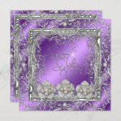 スウィート16エレガントパープルシルバー16thバースデーパーティー 招待状 (正面/裏面)