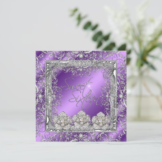 スウィート16エレガントパープルシルバー16thバースデーパーティー 招待状 (スタンド正面)