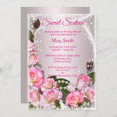 スウィート16エレガントピンクローズ誕生日招待状 招待状 (正面/裏面)