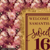 スウィート16エレガント赤面ブルゴーニュ金ゴールド背景 タペストリー