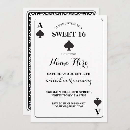 スウィート16エースオブスペード遊ズカードベガス誕生日 招待状 (正面/裏面)