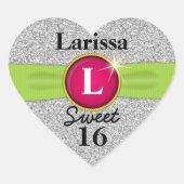 スウィート16オーリボンジュエルシルバーグリッターハート ハートシール (正面)