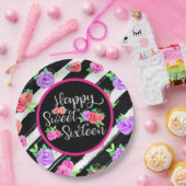 スウィート16ガールエギーバラ&モダンストライプ誕生日 ペーパープレート (パーティー)