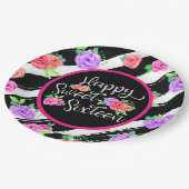 スウィート16ガールエギーバラ&モダンストライプ誕生日 ペーパープレート (アングル)