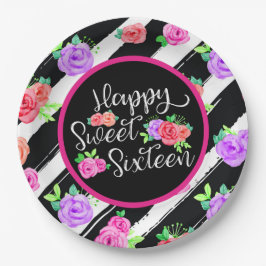 スウィート16ガールエギーバラ&モダンストライプ誕生日 ペーパープレート