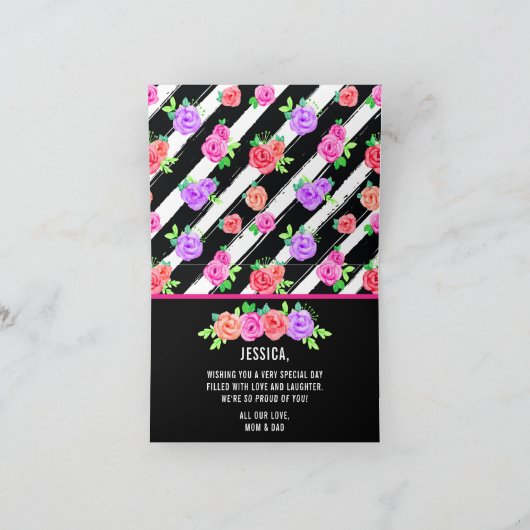 スウィート16ガールエギーバラ&モダンストライプ誕生日 招待状 (内部)