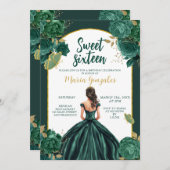 スウィート16ガールフローラバースデーパーティエメラルドグリーン 招待状 (正面/裏面)