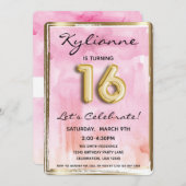 スウィート16ガール誕生日ピンクと金ゴールド16th 招待状 (正面/裏面)