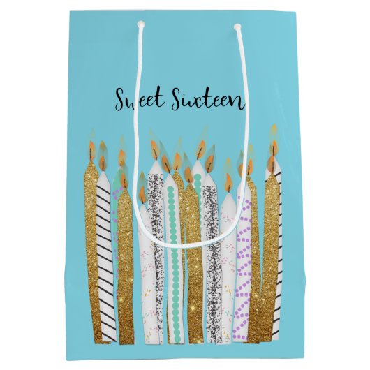 スウィート16キャンドル誕生日 ミディアムペーパーバッグ (裏面)