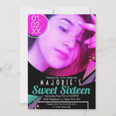 スウィート16クラブスタイルネオンパーティー写真 招待状 (正面)