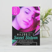 スウィート16クラブスタイルネオンパーティー写真 招待状 (スタンド正面)