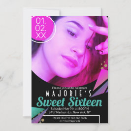 スウィート16クラブスタイルネオンパーティー写真 招待状