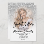 スウィート16グラマリーシルバーグリッターフォト招待状 招待状 (正面/裏面)
