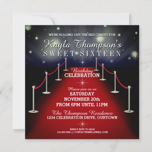 スウィート16グラマリーレッドカーペットパーティの招待状 招待状 (正面)