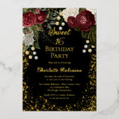 スウィート16グラムブルゴーニュバラフローラバースデーパーティー 箔招待状 (正面)