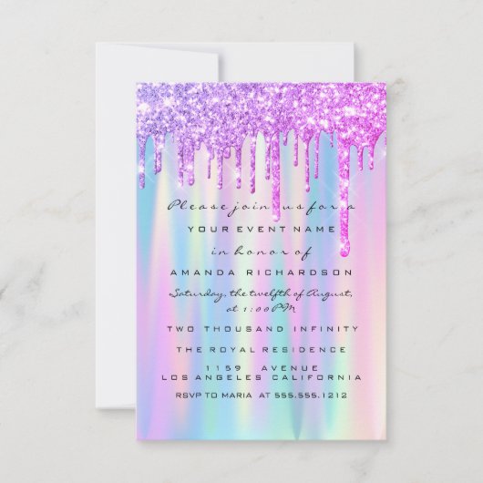 スウィート16グリッタードリップスピンクブルー結婚ズブライダル 招待状 (正面)