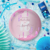 スウィート16グリッタードリップスピンクメタリック誕生日 ペーパープレート (パーティー)
