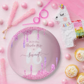 スウィート16グリッタードリップスピンクメタリック誕生日 ペーパープレート (パーティー)