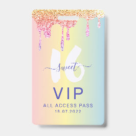 スウィート16グリッターパステルシェード誕生日招待状 バッジ