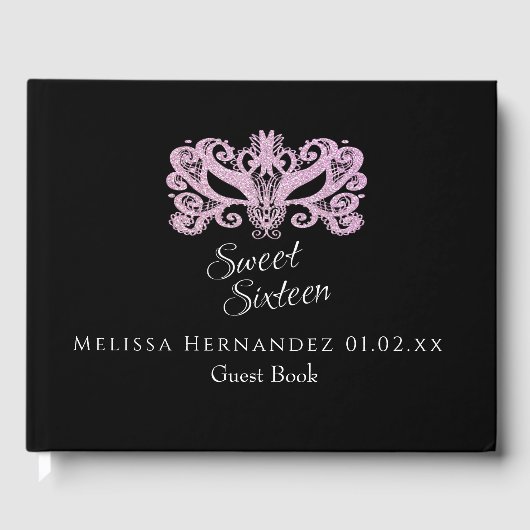 スウィート16グリッターピンクマスカレードパーティー ゲストブック (正面)