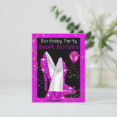 スウィート16グリッターホットピンクブラックバースデーパーティー 招待状 (スタンド正面)